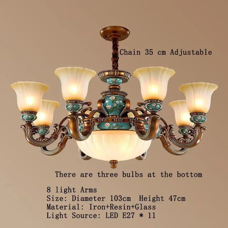 Classical resin chandelier bronze & turquoise living room light
