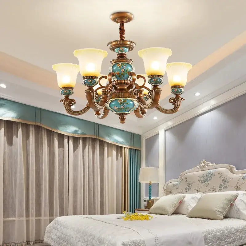 Classical resin chandelier bronze & turquoise living room light