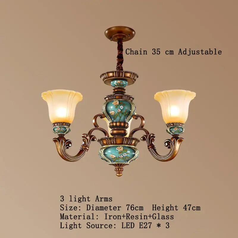 Classical resin chandelier bronze & turquoise living room light