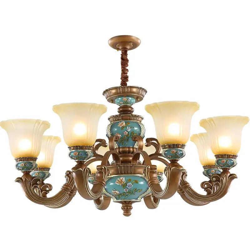 Classical resin chandelier bronze & turquoise living room light