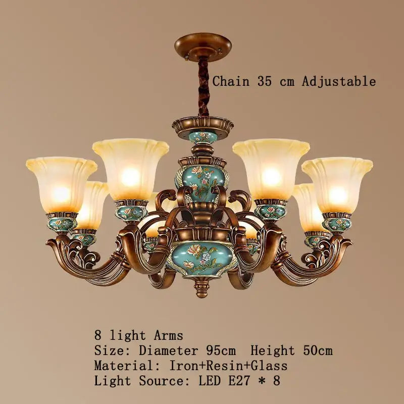 Classical resin chandelier bronze & turquoise living room light
