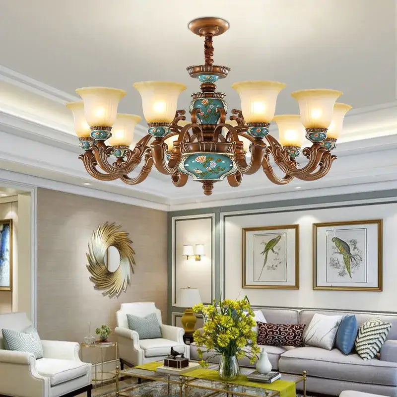 Classical resin chandelier bronze & turquoise living room light