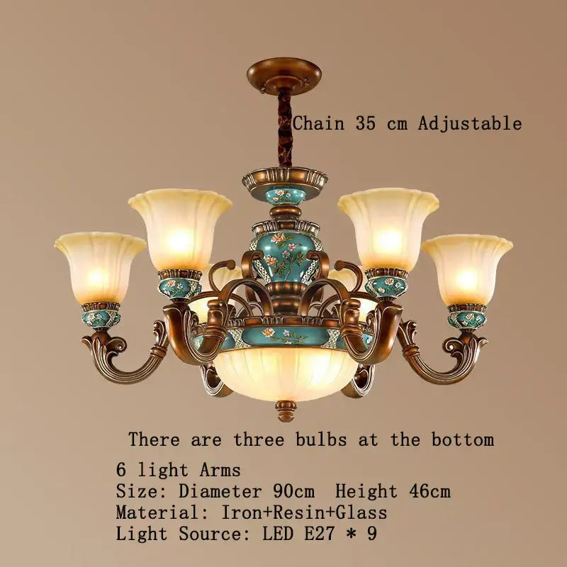 Classical resin chandelier bronze & turquoise living room light