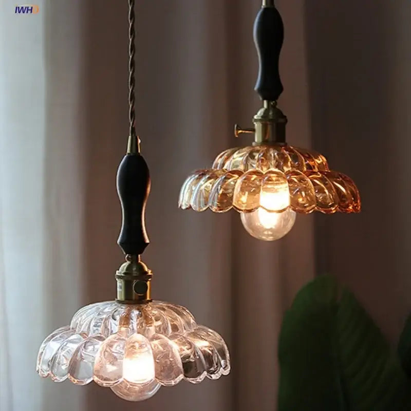 Clear and amber glass walnut pendant lamp kitchen copper switch