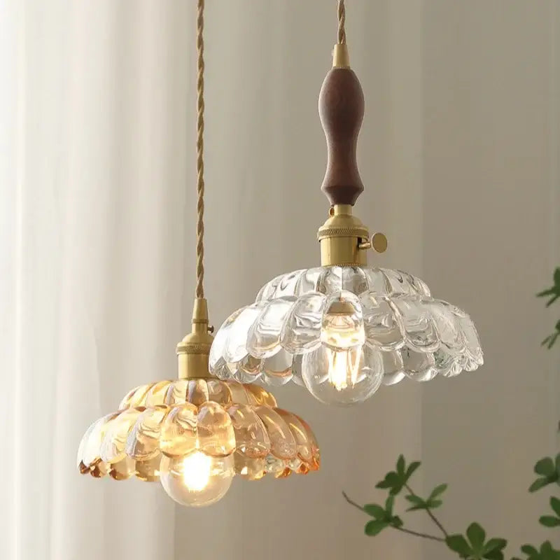 Clear and amber glass walnut pendant lamp kitchen copper switch