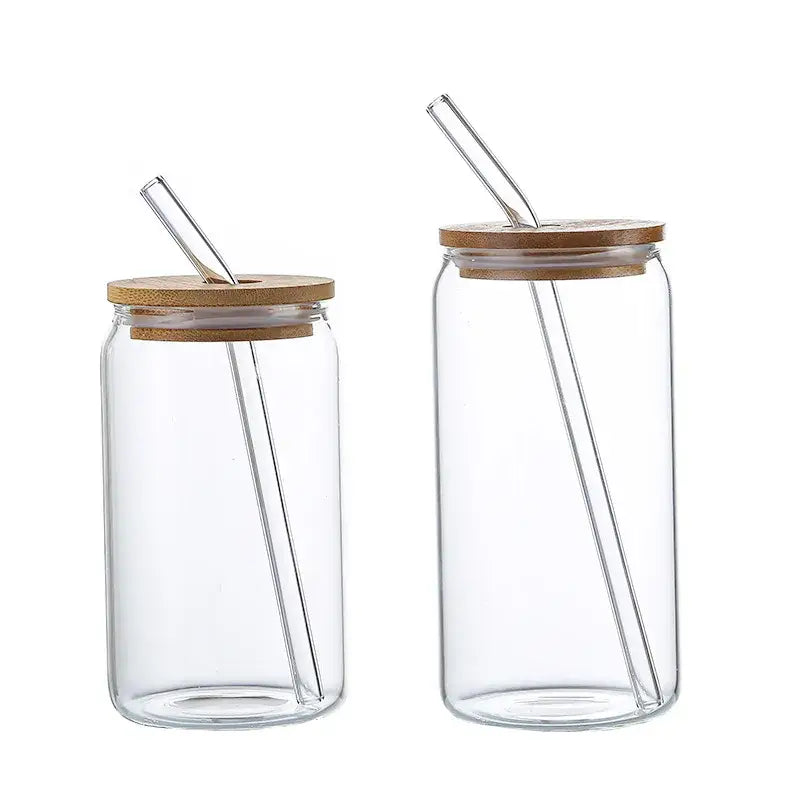DecorBites™ Glass Drink Cup with Bamboo Lid - High Borosilicate Glass Tea Juice Coffee Mug