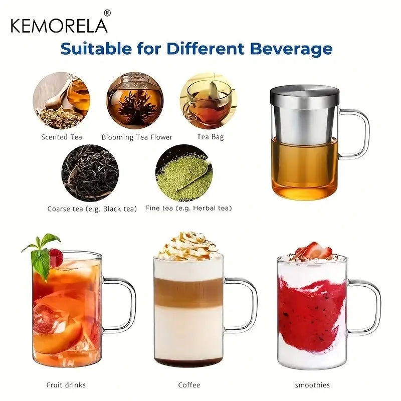 DecorBites™ 477ML Glass Tea Infuser Mug | Borosilicate Glass with Stainless Steel Infuser