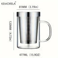 DecorBites™ 477ML Glass Tea Infuser Mug | Borosilicate Glass with Stainless Steel Infuser