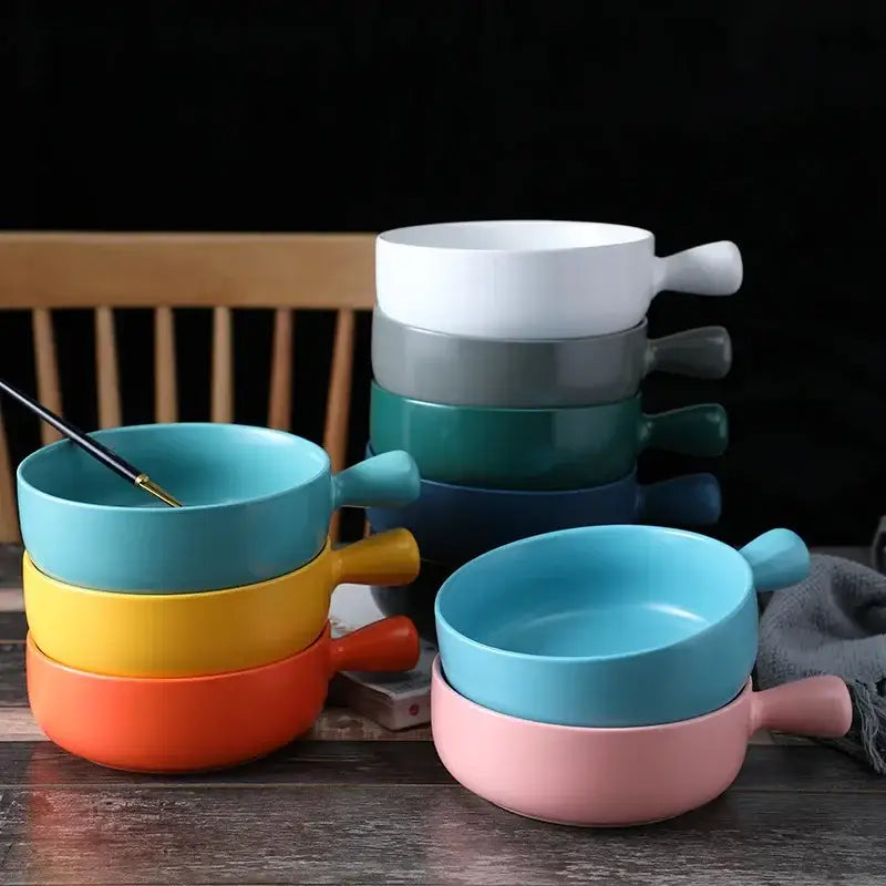 DecorBites™ Ceramic Single Handle Salad Bowl, Microwave Safe for Breakfast, Dessert, Soup