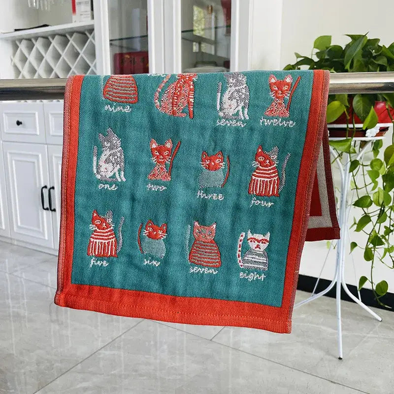 Colorful dinosaur cat gauze hand towels set of 4 kitchen decor