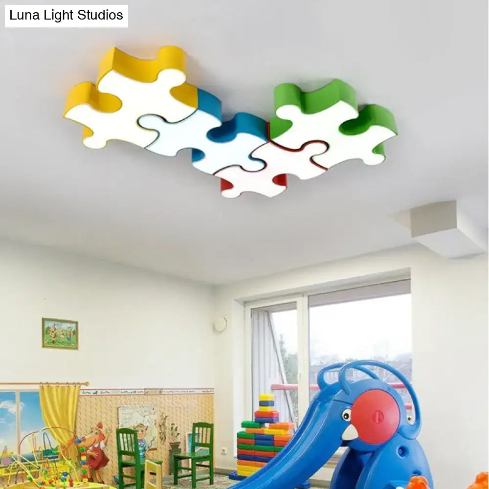 Colorful jigsaw puzzles ceiling flush light – kids bedroom led fixture