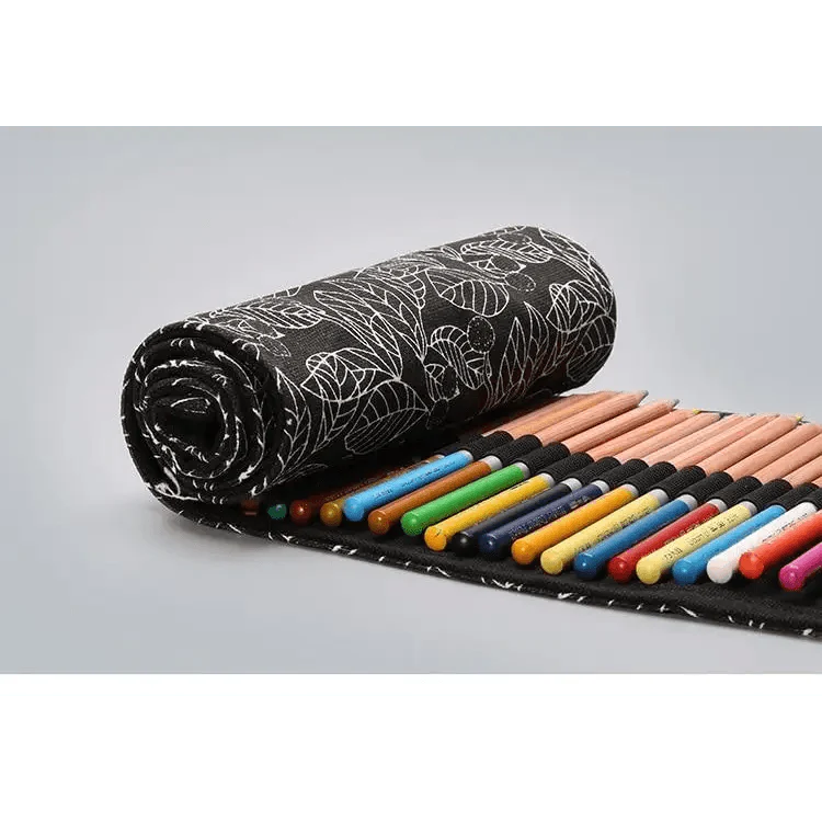 Colorful Roll Up Pencil Case Canvas Flowers Style Colored Pencils Wrap Multi-Purpose Pen Holder Cute Case