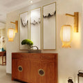 Contemporary bamboo golden wall light fixture – bedroom woven lantern