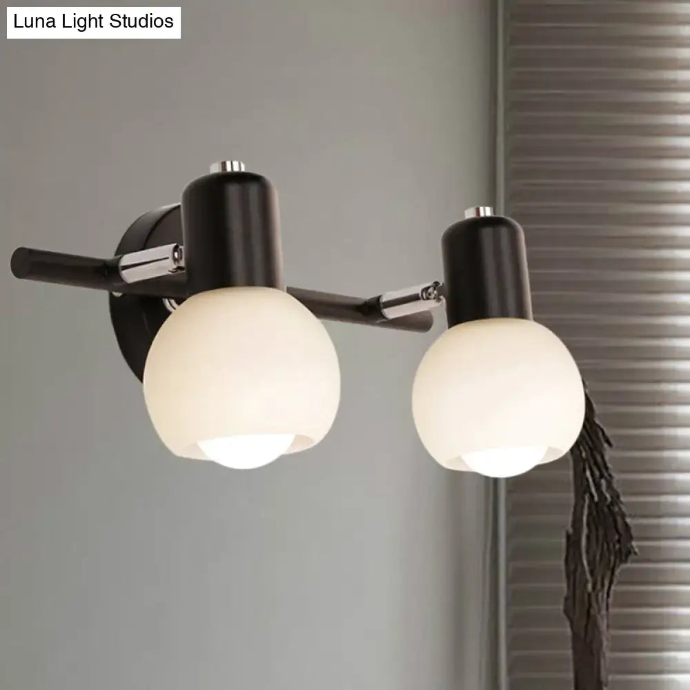 DecorBites™ Contemporary Globe Sconce Light with Metal and Milk Glass, 2/3 Lights, Wall Fixture in Black - Perfect for Living Room Vanity