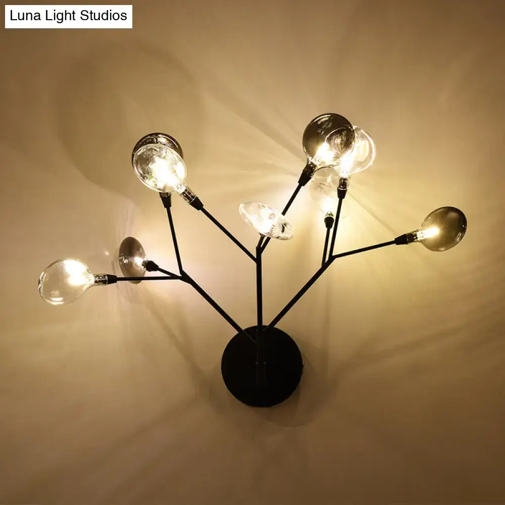 Contemporary black finish branching wall lamp living room 9 light