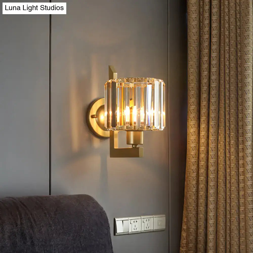 Contemporary black & gold crystal drum wall lamp bedroom lighting