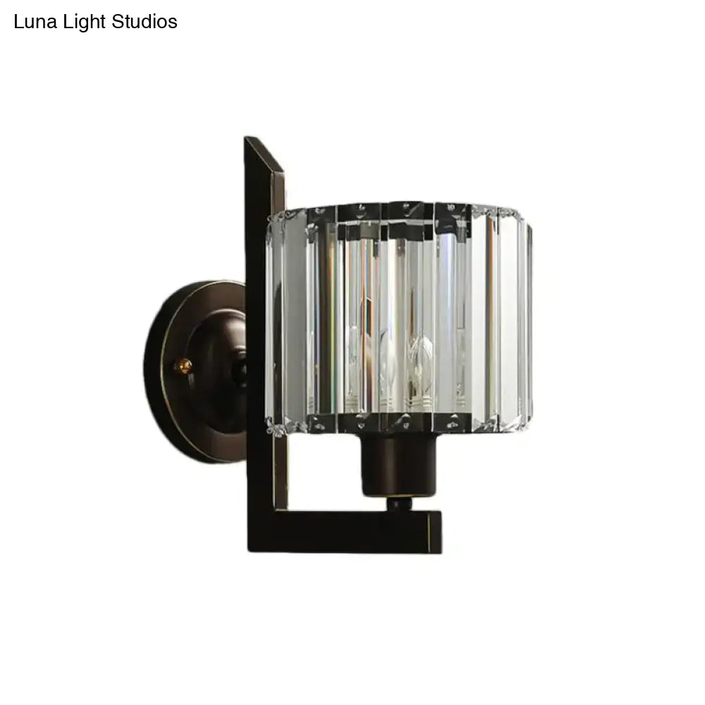 Contemporary black & gold crystal drum wall lamp bedroom lighting
