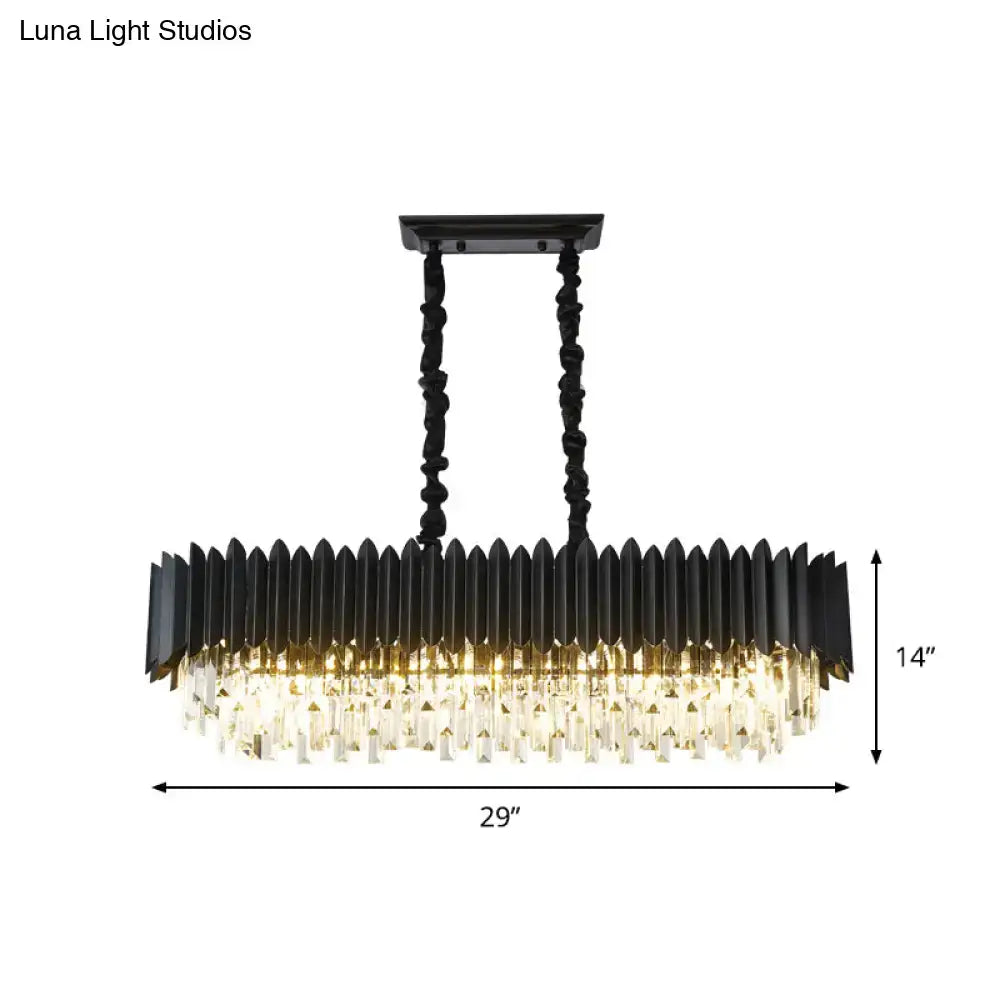 DecorBites™ Crystal Prism Island Lamp with 6 Bulbs, Black Rectangle Pendant - Contemporary Design