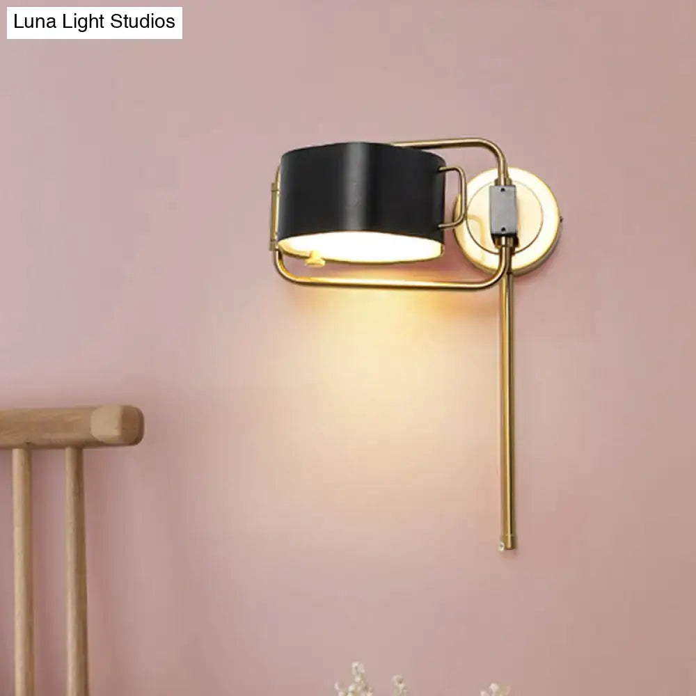 Contemporary black & gold drum wall sconce bedroom led light
