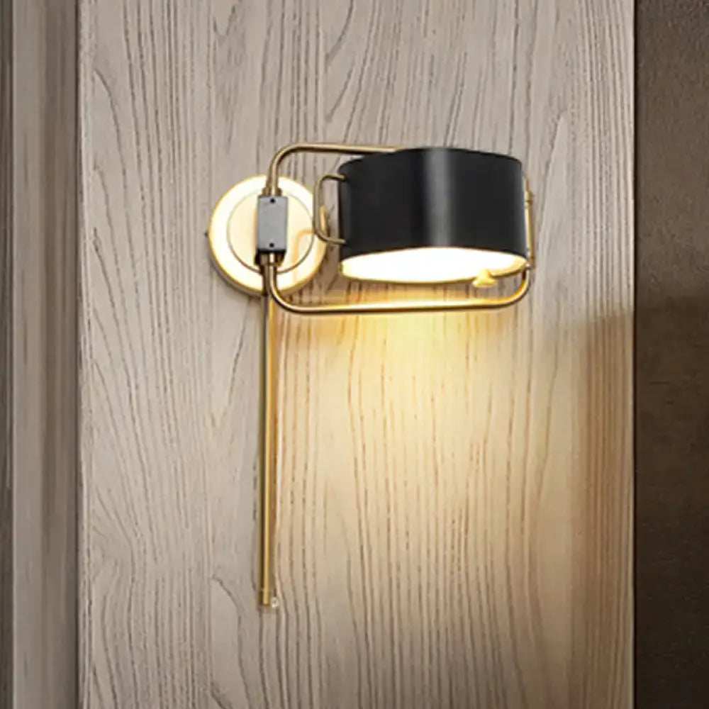 Contemporary black & gold drum wall sconce bedroom led light