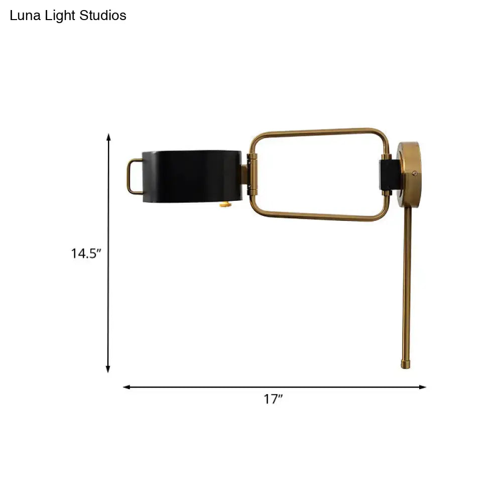 Contemporary black & gold drum wall sconce bedroom led light