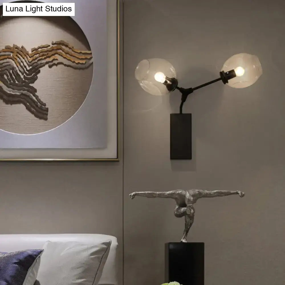 Contemporary black & gold wall sconce bedroom clear glass shade
