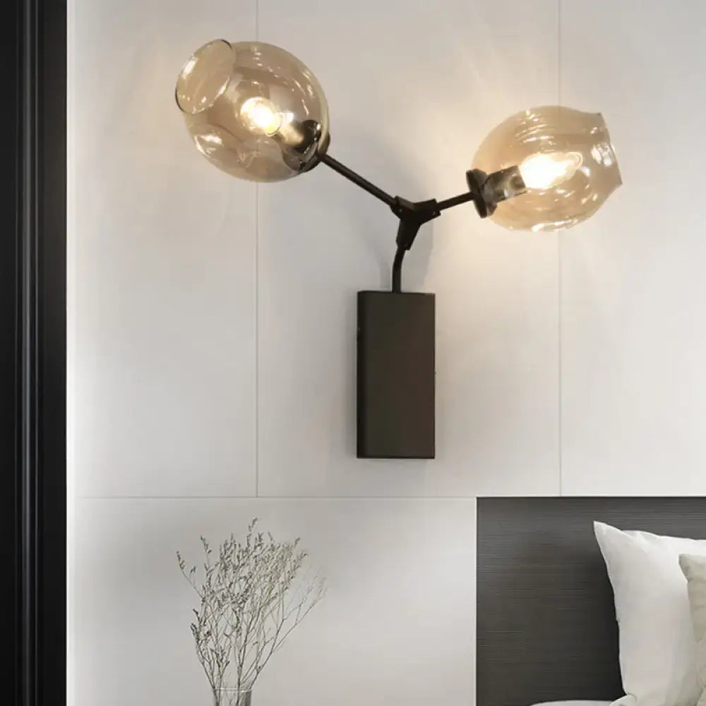 Contemporary black & gold wall sconce bedroom clear glass shade