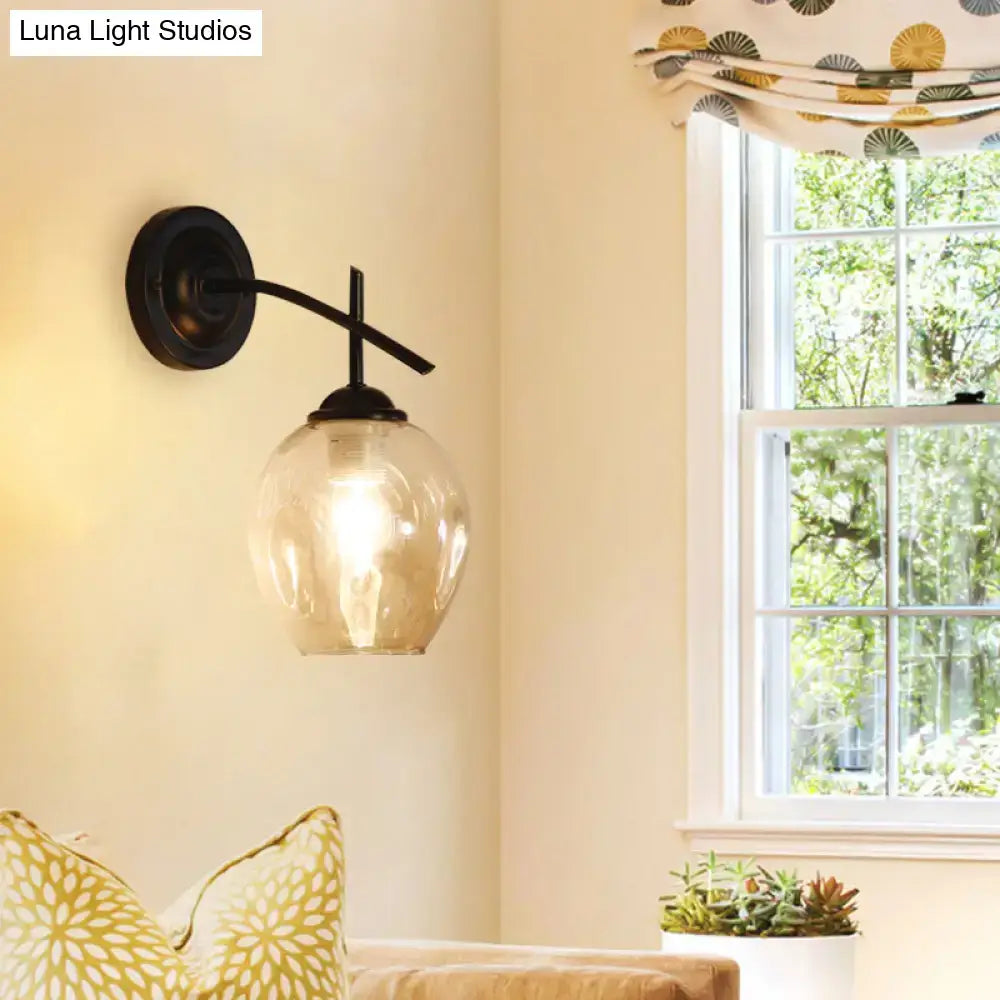 Contemporary black & gold wall sconce bedroom clear glass shade