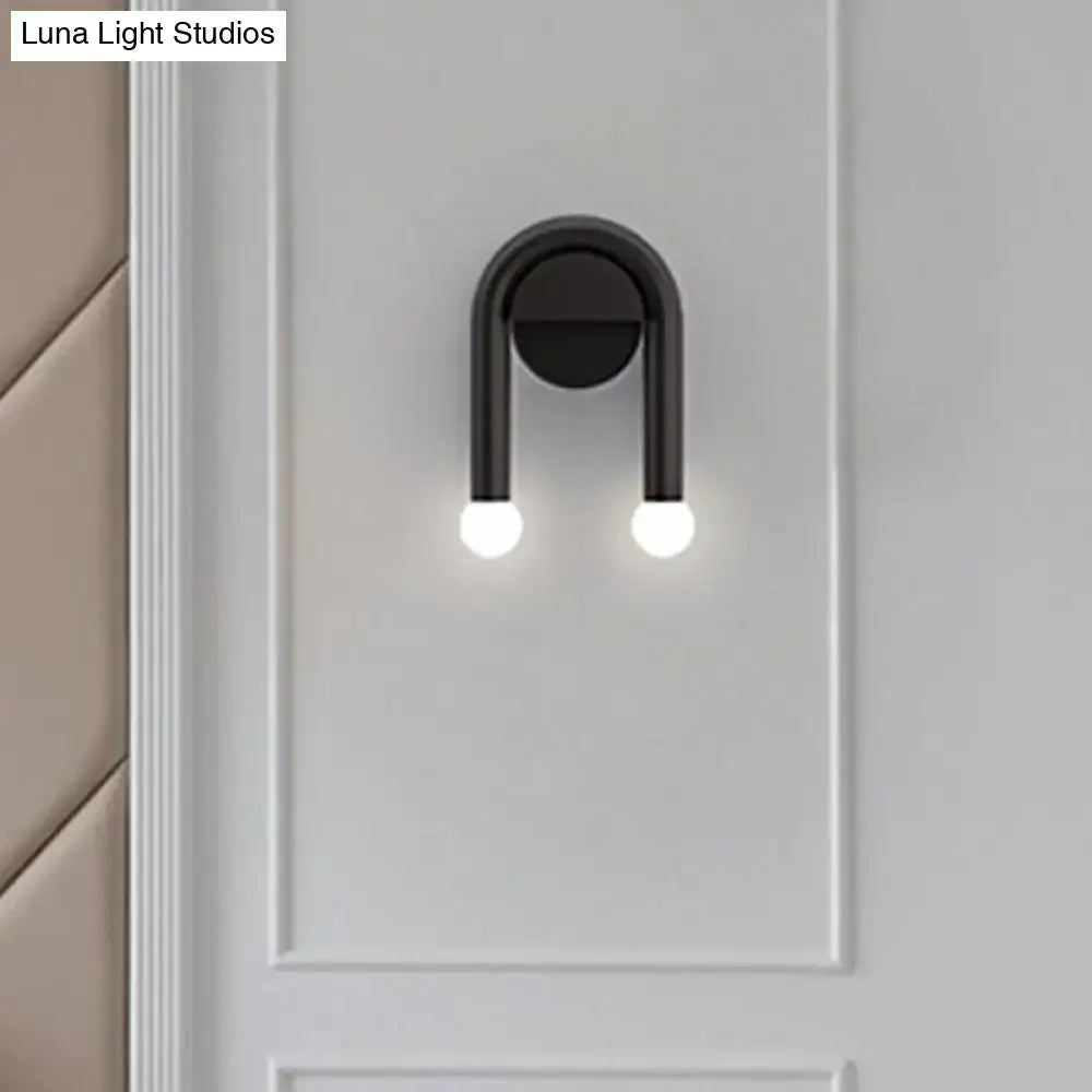 DecorBites™ Contemporary U-Shaped 2-Light Black Wall Mounted Lighting with Opal Glass Shade