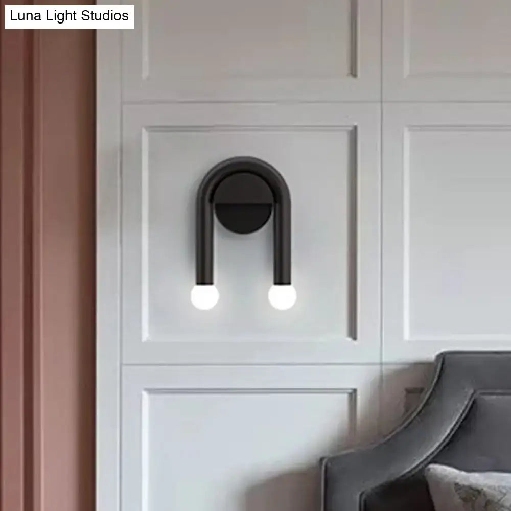 DecorBites™ Contemporary U-Shaped 2-Light Black Wall Mounted Lighting with Opal Glass Shade