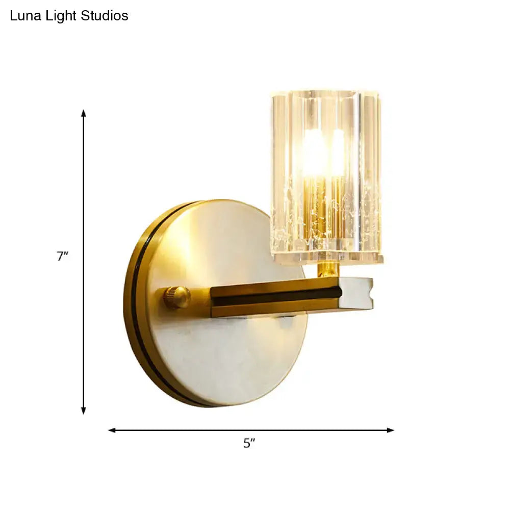 Contemporary brass crystal cylinder sconce light bedroom wall mount