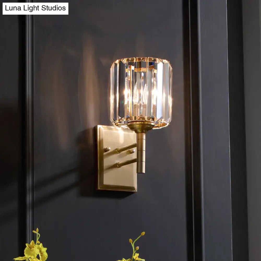 DecorBites™ Contemporary Brass Crystal Wall Sconce - Prismatic 1-Light for Bedroom