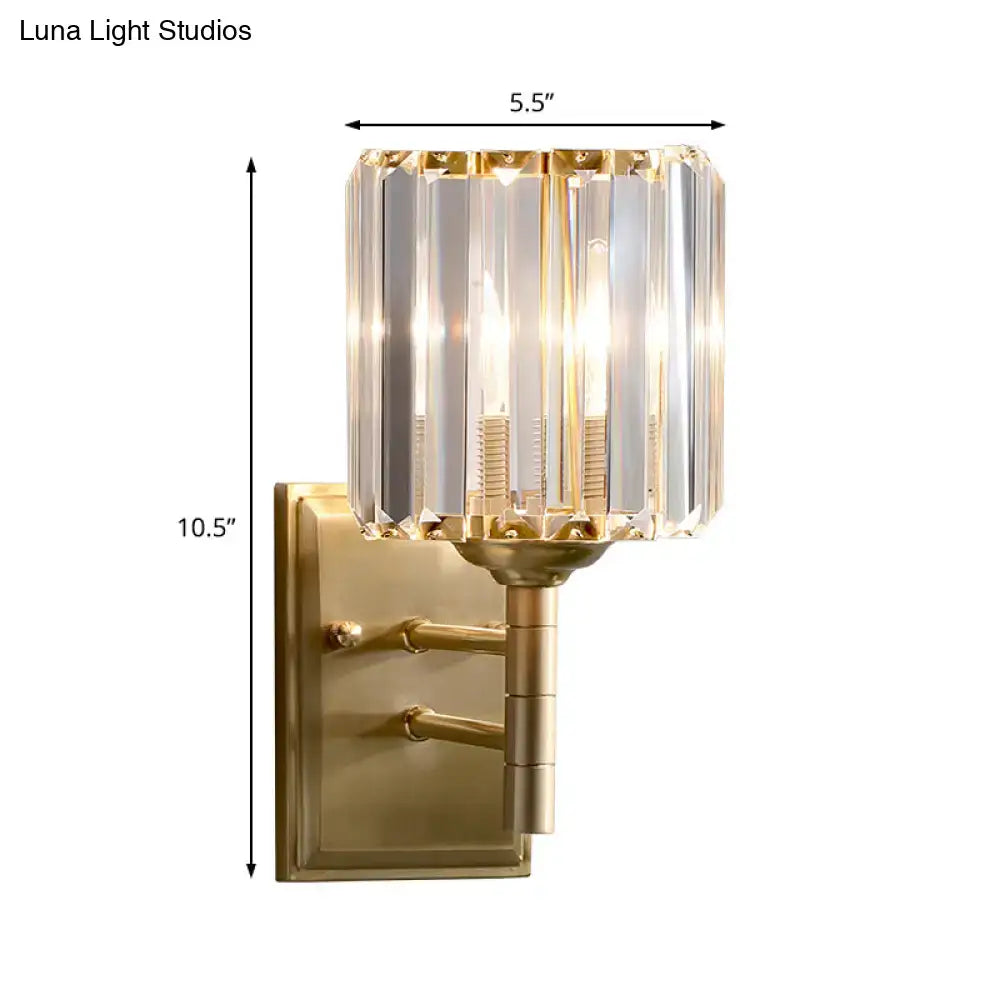 DecorBites™ Contemporary Brass Crystal Wall Sconce - Prismatic 1-Light for Bedroom