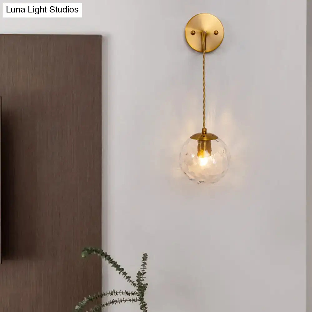 DecorBites™ Contemporary Gold Wall Mounted Lamp with Clear Dimpled Blown Glass - Round Sconce