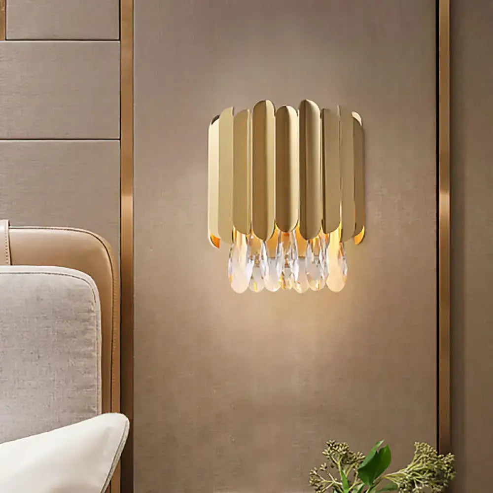 Contemporary brass finish crystal wall lamp living room sconce