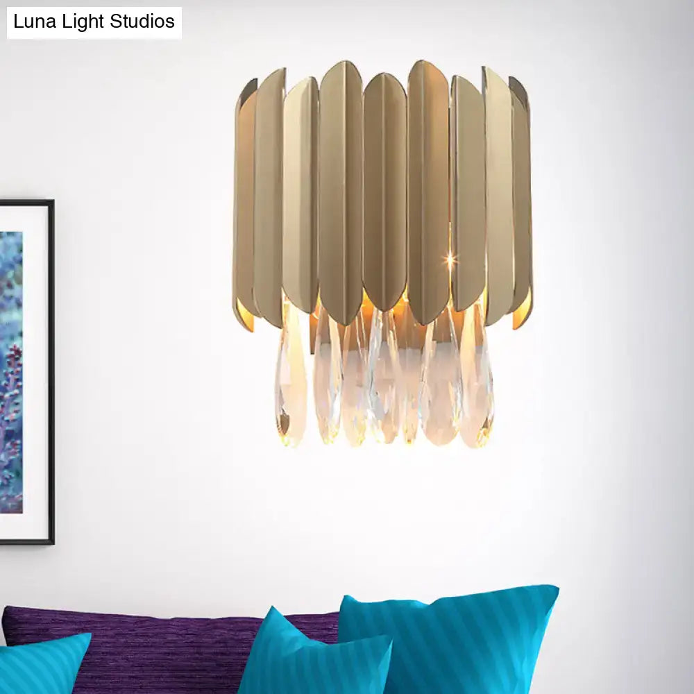 Contemporary brass finish crystal wall lamp living room sconce