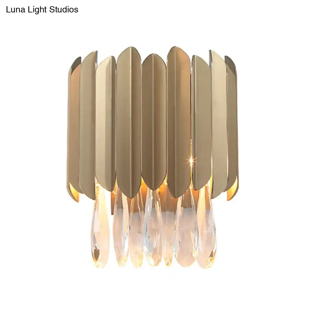 Contemporary brass finish crystal wall lamp living room sconce
