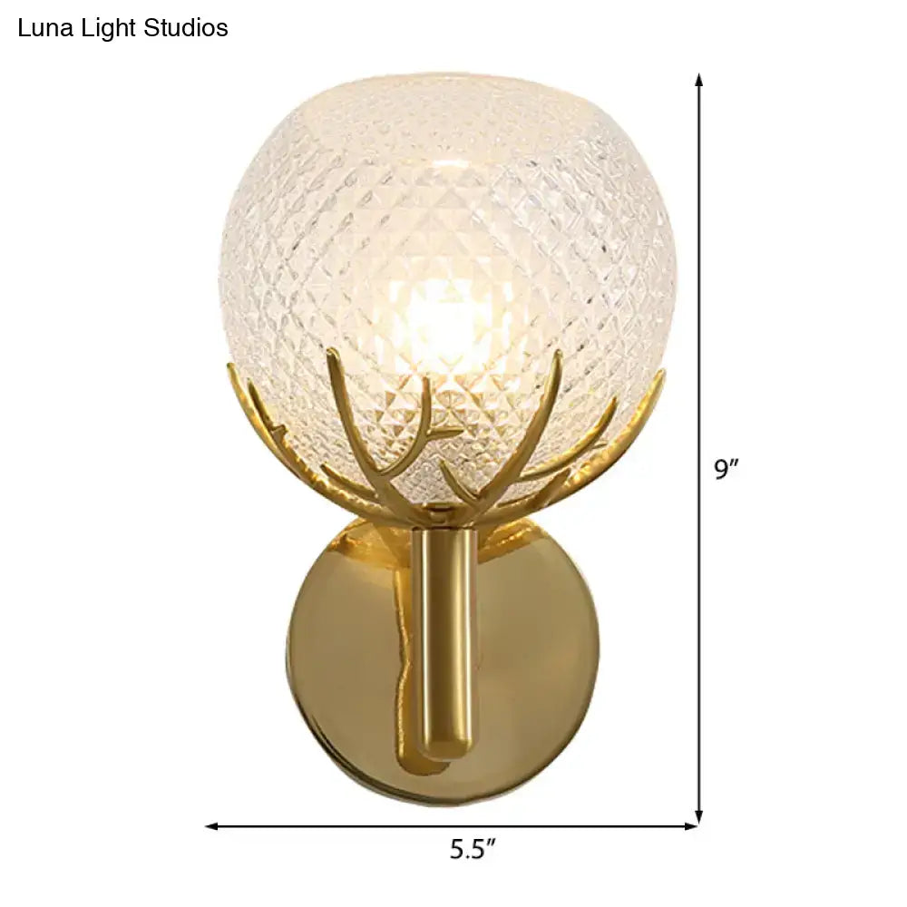 DecorBites™ Contemporary Frosted Lattice Glass Wall Lamp - 1 Light Brass Finish Sconce