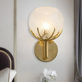 DecorBites™ Contemporary Frosted Lattice Glass Wall Lamp - 1 Light Brass Finish Sconce