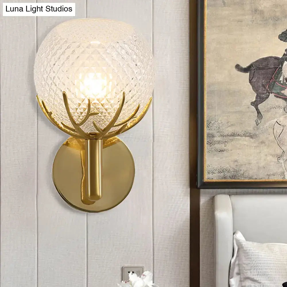 DecorBites™ Contemporary Frosted Lattice Glass Wall Lamp - 1 Light Brass Finish Sconce