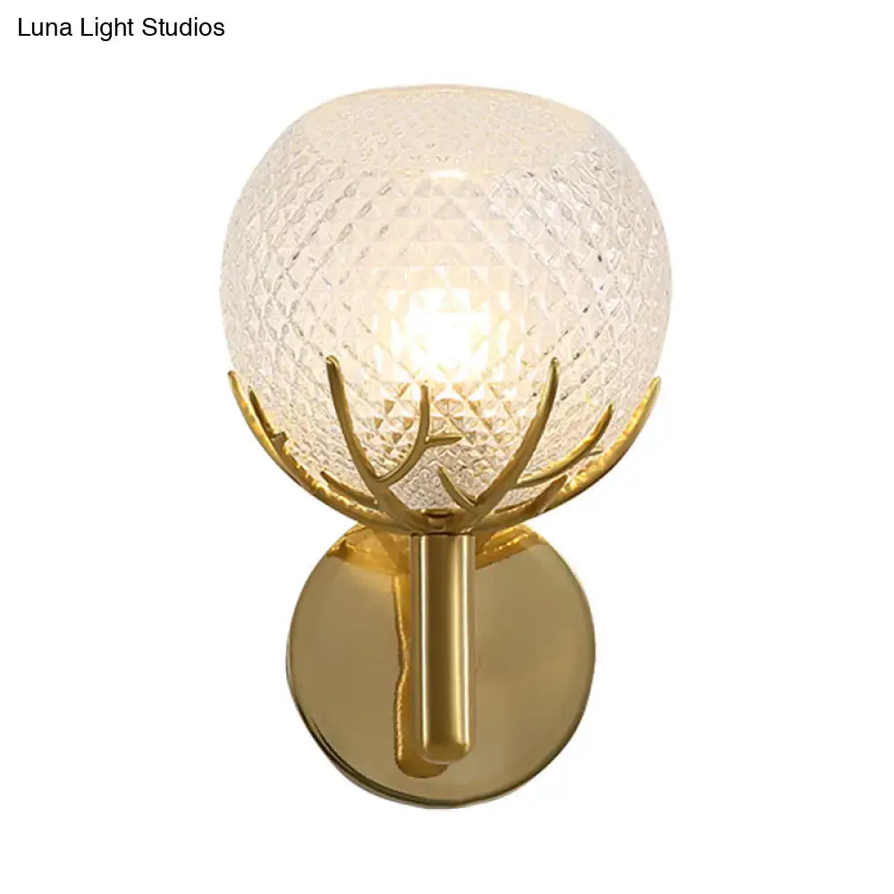 DecorBites™ Contemporary Frosted Lattice Glass Wall Lamp - 1 Light Brass Finish Sconce