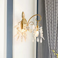 Contemporary brass teardrop crystal wall mount light for bedroom
