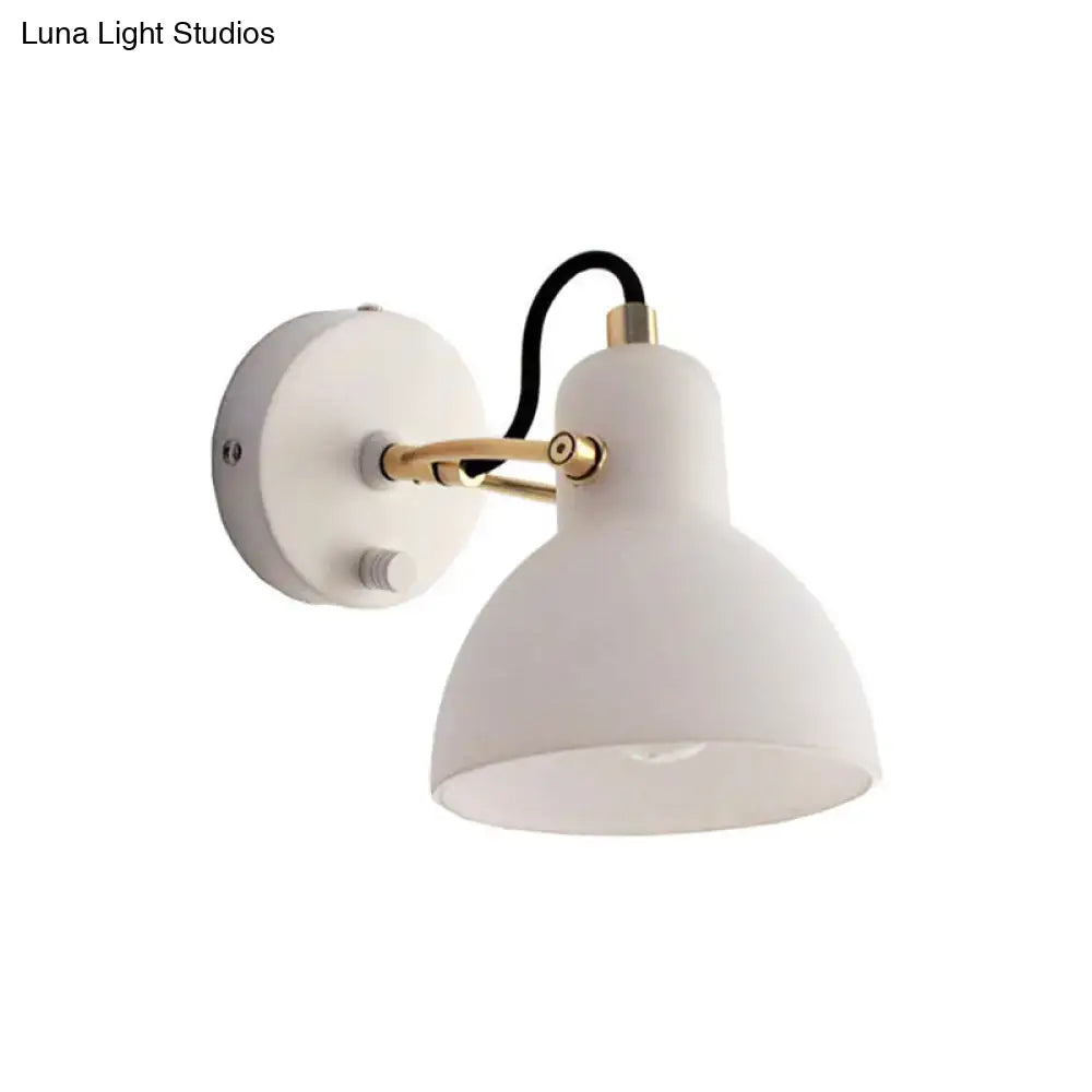 Contemporary brass & white glass wall lamp for bedroom with adjustable arm