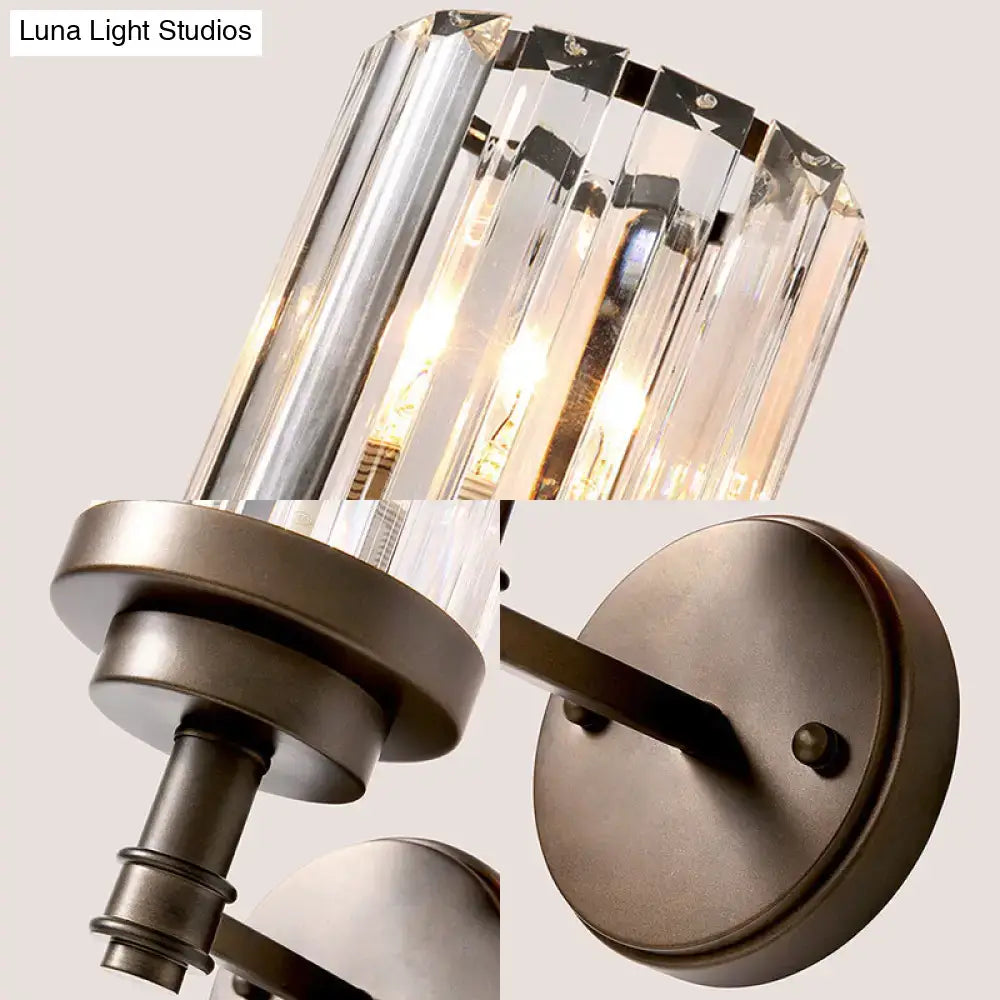 DecorBites™ Contemporary Bronze Wall Sconce with Ribbed Crystal Shade - 1 Light Fixture for Hallway