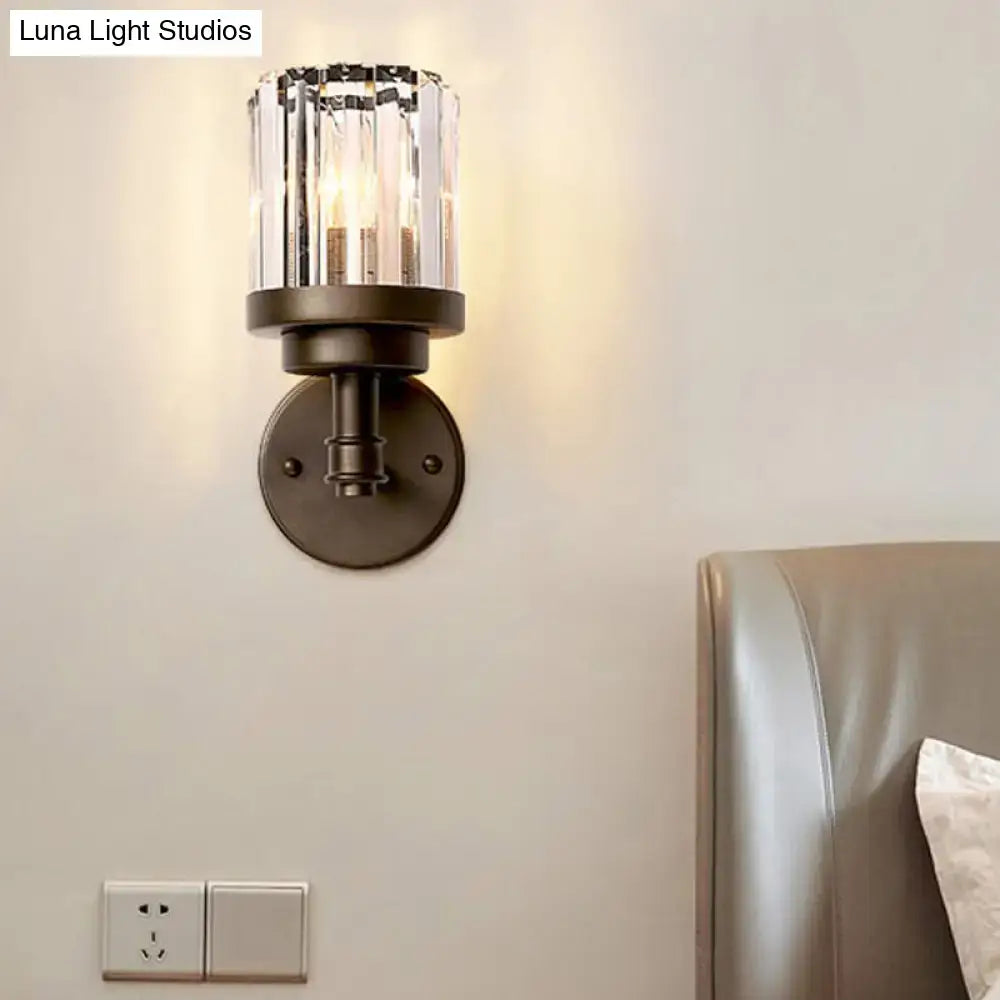 DecorBites™ Contemporary Bronze Wall Sconce with Ribbed Crystal Shade - 1 Light Fixture for Hallway