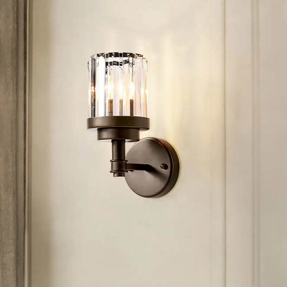 DecorBites™ Contemporary Bronze Wall Sconce with Ribbed Crystal Shade - 1 Light Fixture for Hallway