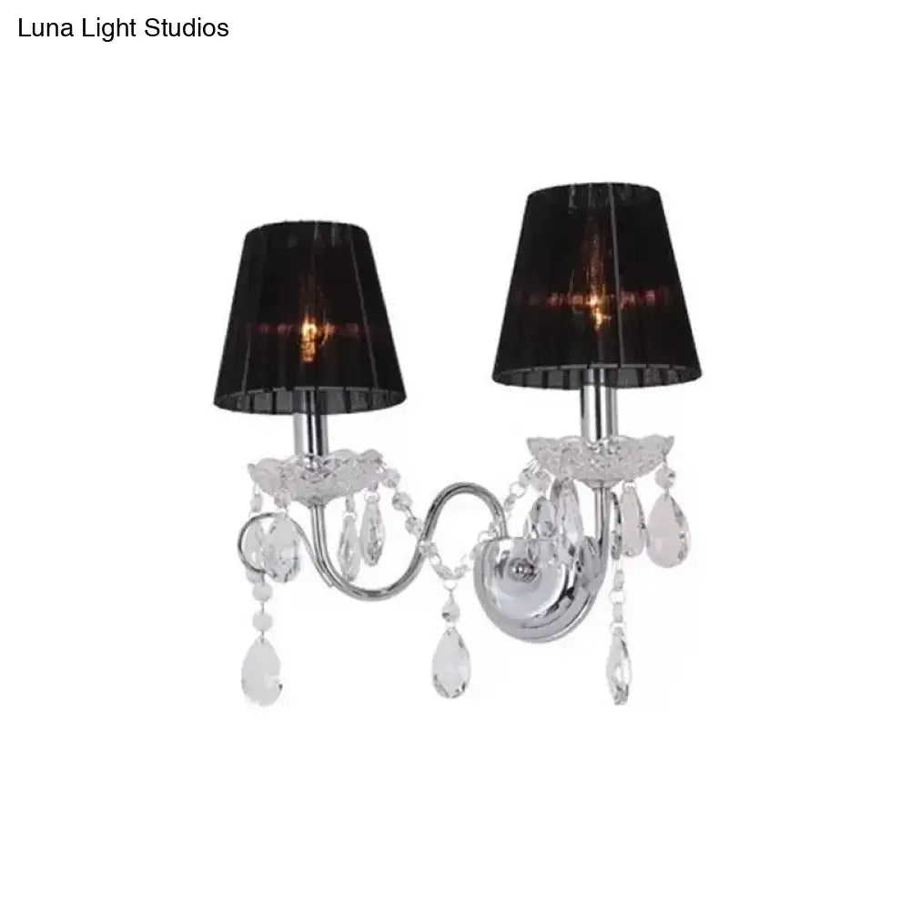 Contemporary chrome and crystal wall light fixture living room black