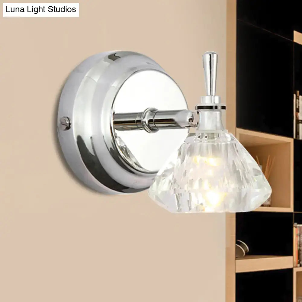 Contemporary chrome clear beveled crystal wall lamp bathroom sconce