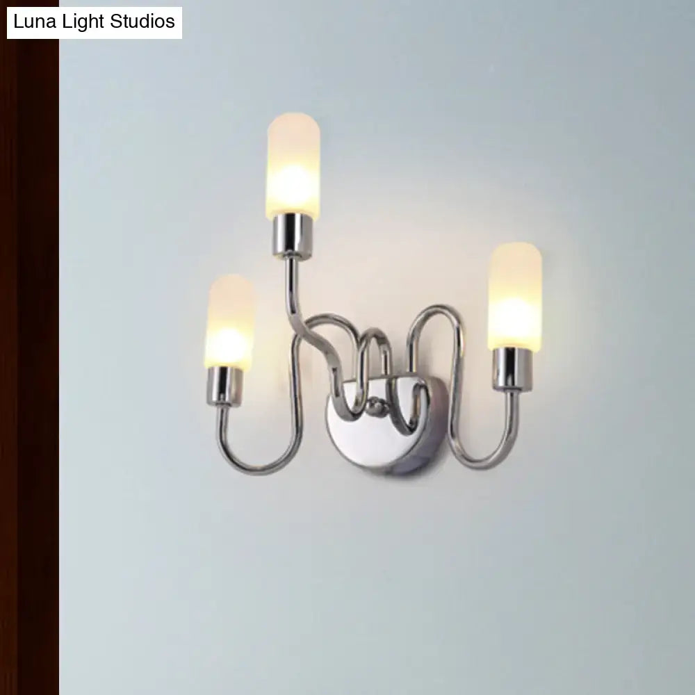 Contemporary chrome milk glass pill sconce bedroom wall light