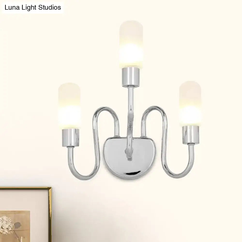 Contemporary chrome milk glass pill sconce bedroom wall light